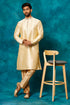 VASTRAMAY Men's Beige jacquard Kurta With Pant Set